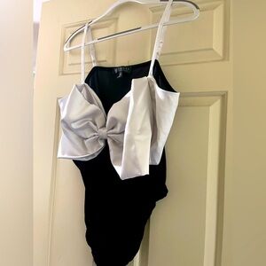 Velvet body suit with bow detail